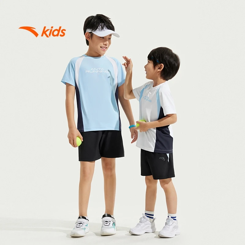 安踏儿童男童针织运动套2025夏季新款透气速干青少年运动两件套装