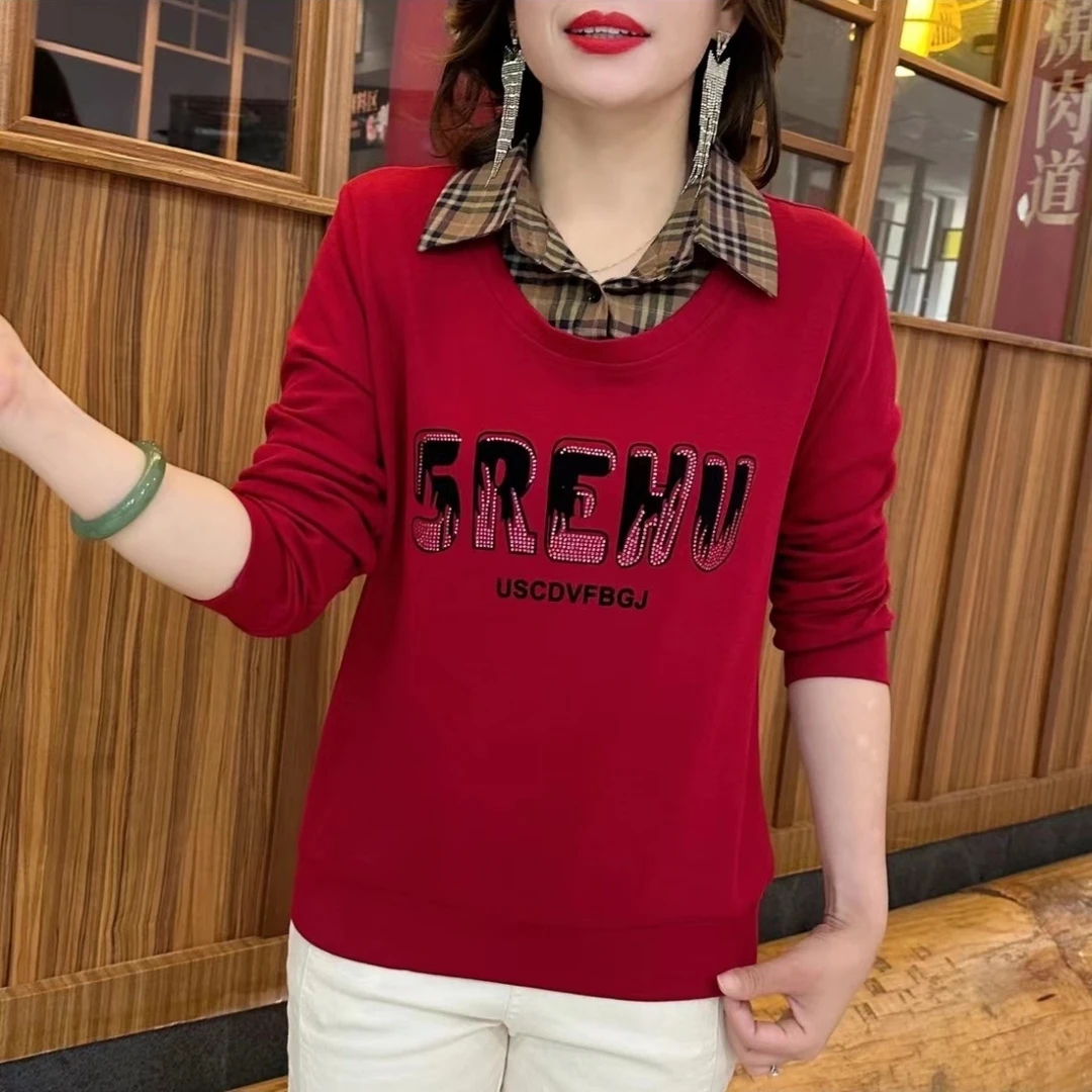 妈妈装不起球卫衣休闲轻职风宽松长袖女装上衣女字母秋装秋季显瘦