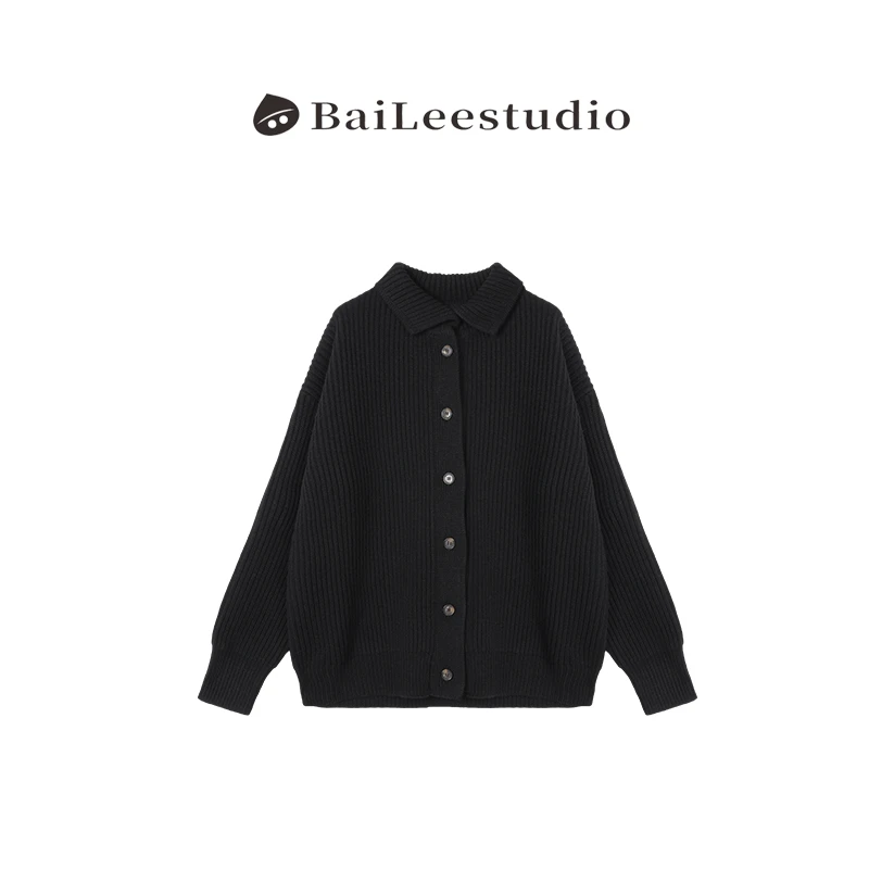 【柏栗良品】2025秋季新品~设计师款长袖翻领时尚百搭毛针织衫女010