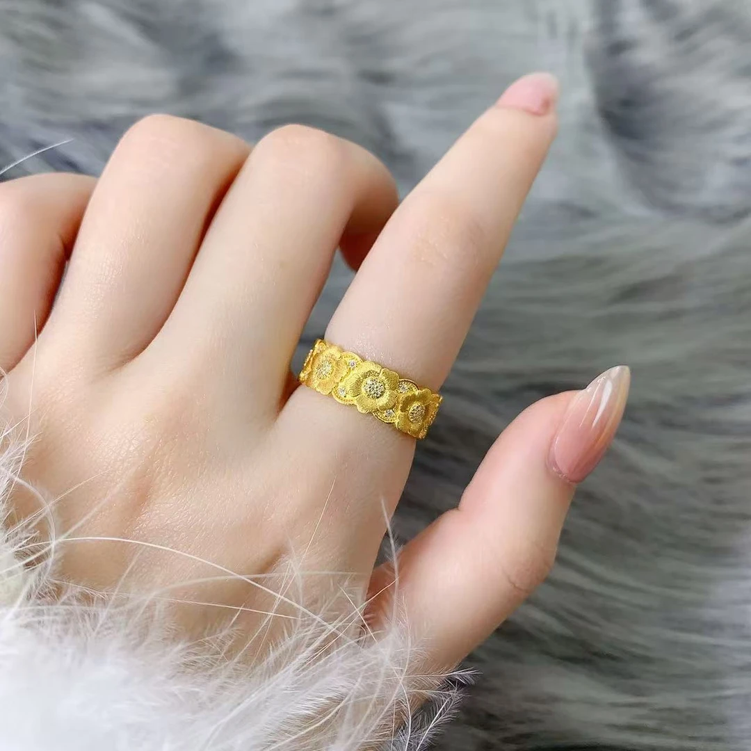 【伟新源】足金999 镶嵌牡丹戒指 附加390（净金重，拍大一个圈口）