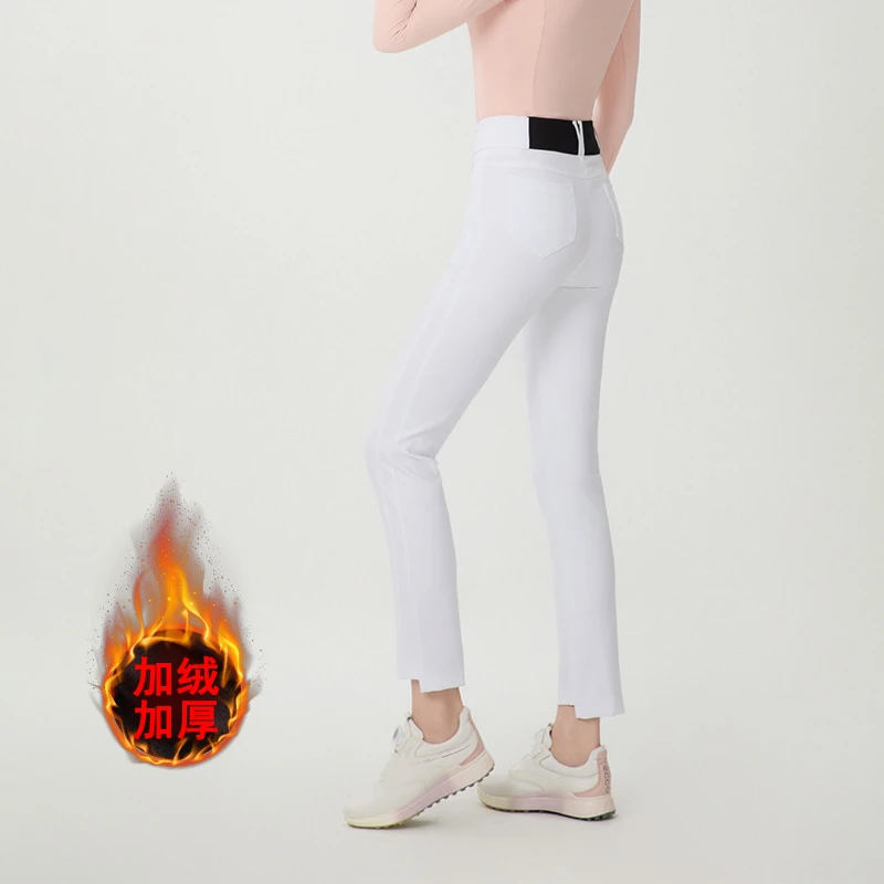 女士保暖高尔夫裤秋冬运动女裤显瘦弹力高腰直筒运动裤加绒加厚裤
