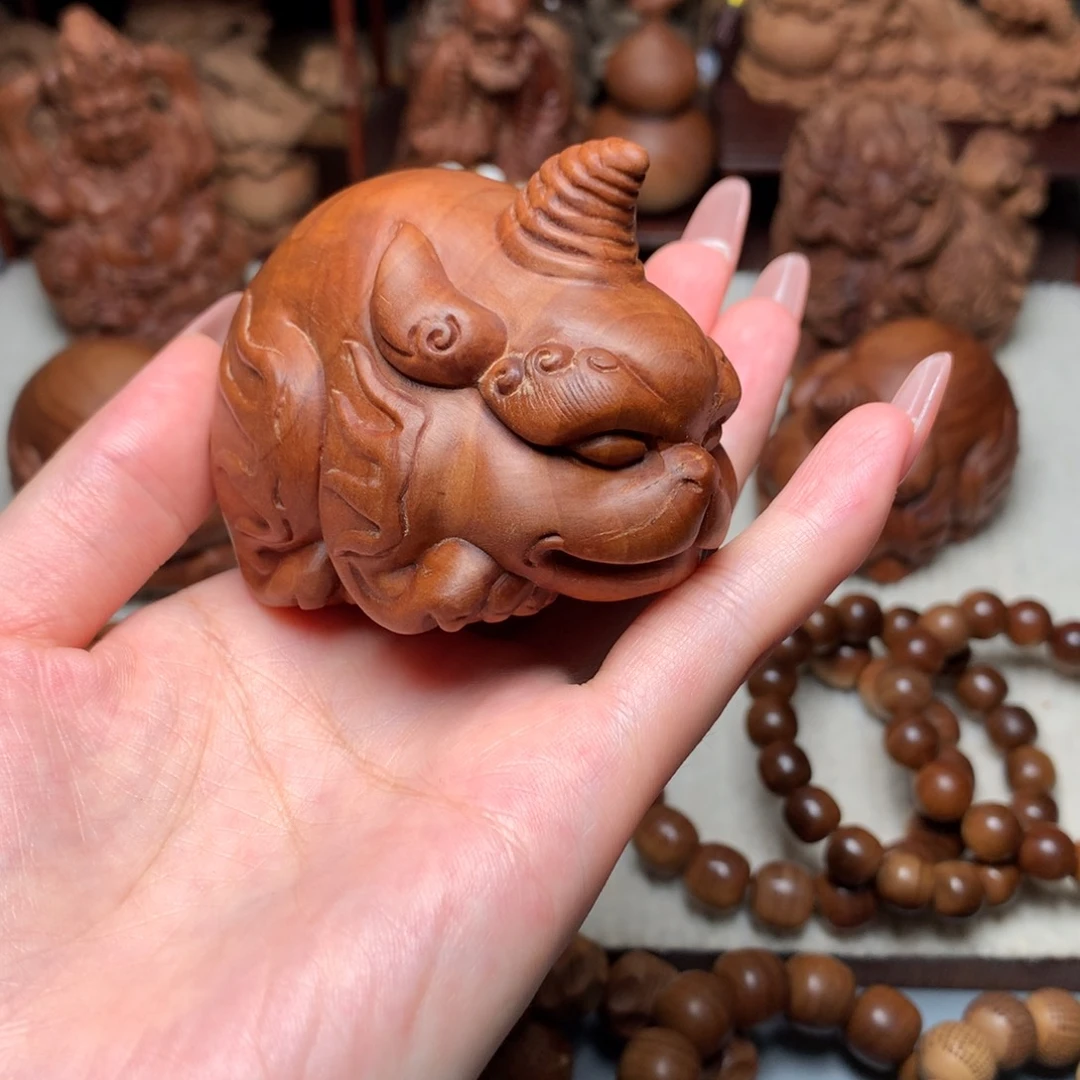 檀香木把件老山檀香谛听瑕疵