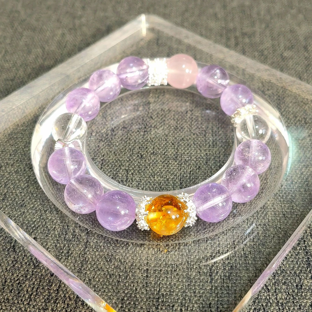 天然 薰衣草紫水晶 白水晶  黄塔晶 粉水晶卡10 原创手串