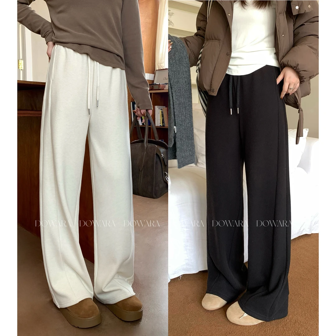 大婉酱微胖定制冬季加绒加厚高腰阔腿裤女垂感显瘦休闲长裤 0426D