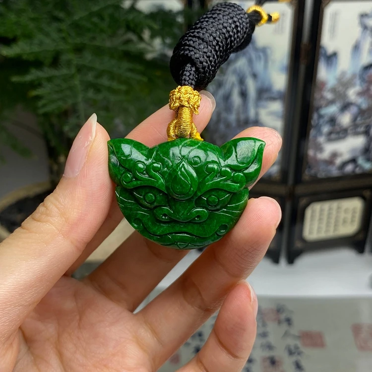 老料辣绿满色复古瑞兽吊坠 天然翡翠A货