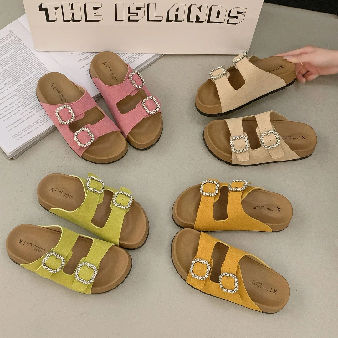 超精致~水钻勃肯鞋穆勒拖鞋女外穿凉拖厚底凉鞋子夏季2025新款