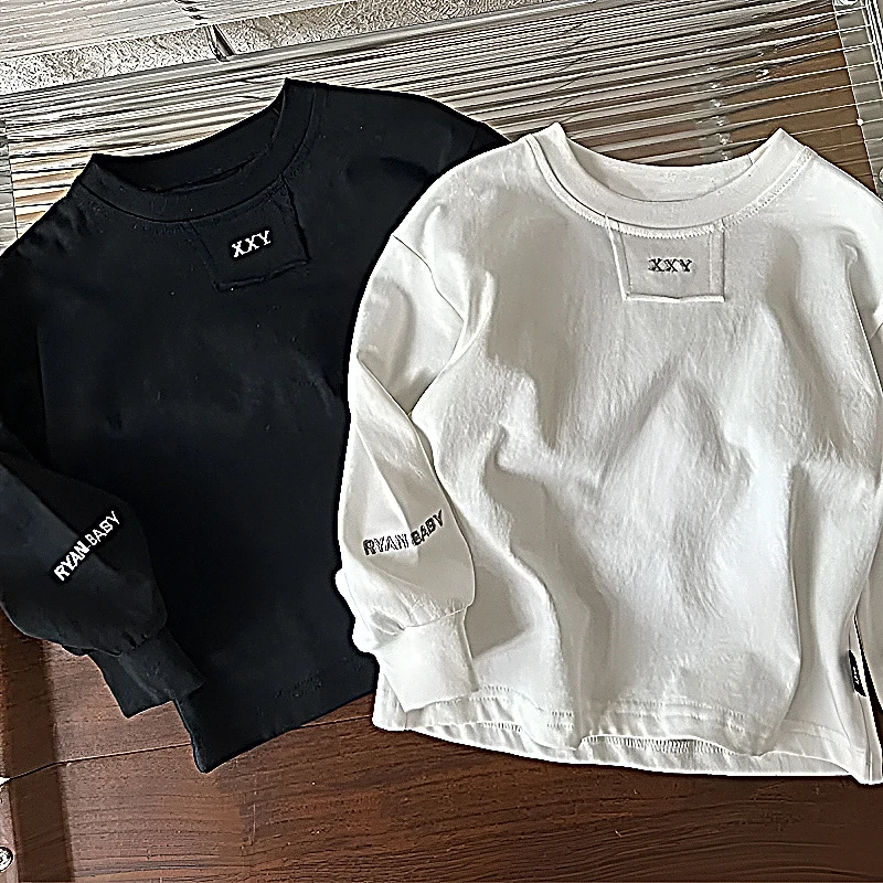 【纯棉潮T】刺绣韩版儿童纯棉打底男童长袖打底卫衣简约长T恤