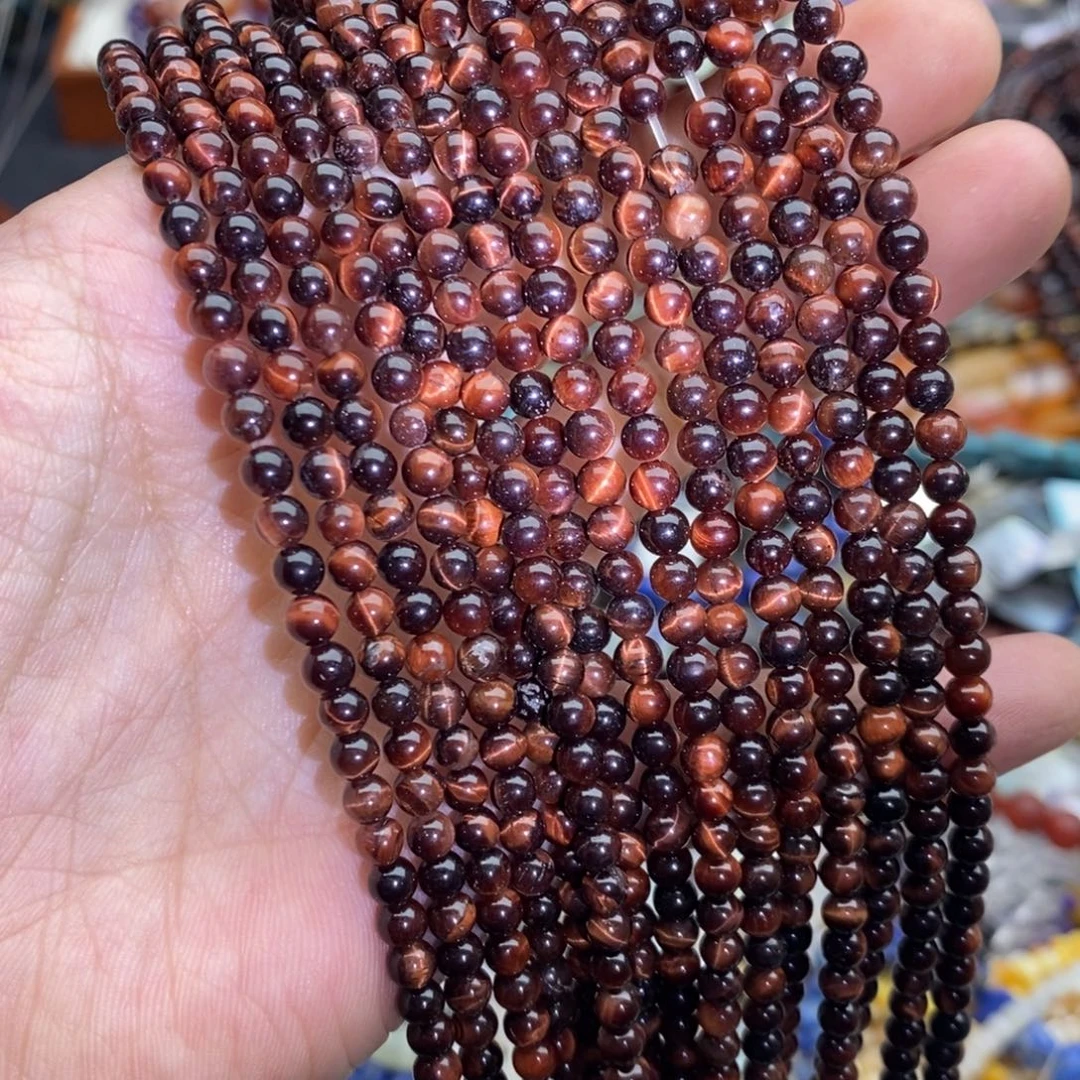 玛瑙/玉髓未镶嵌珠宝半成品一条天然微瑕4mm红虎石圆珠