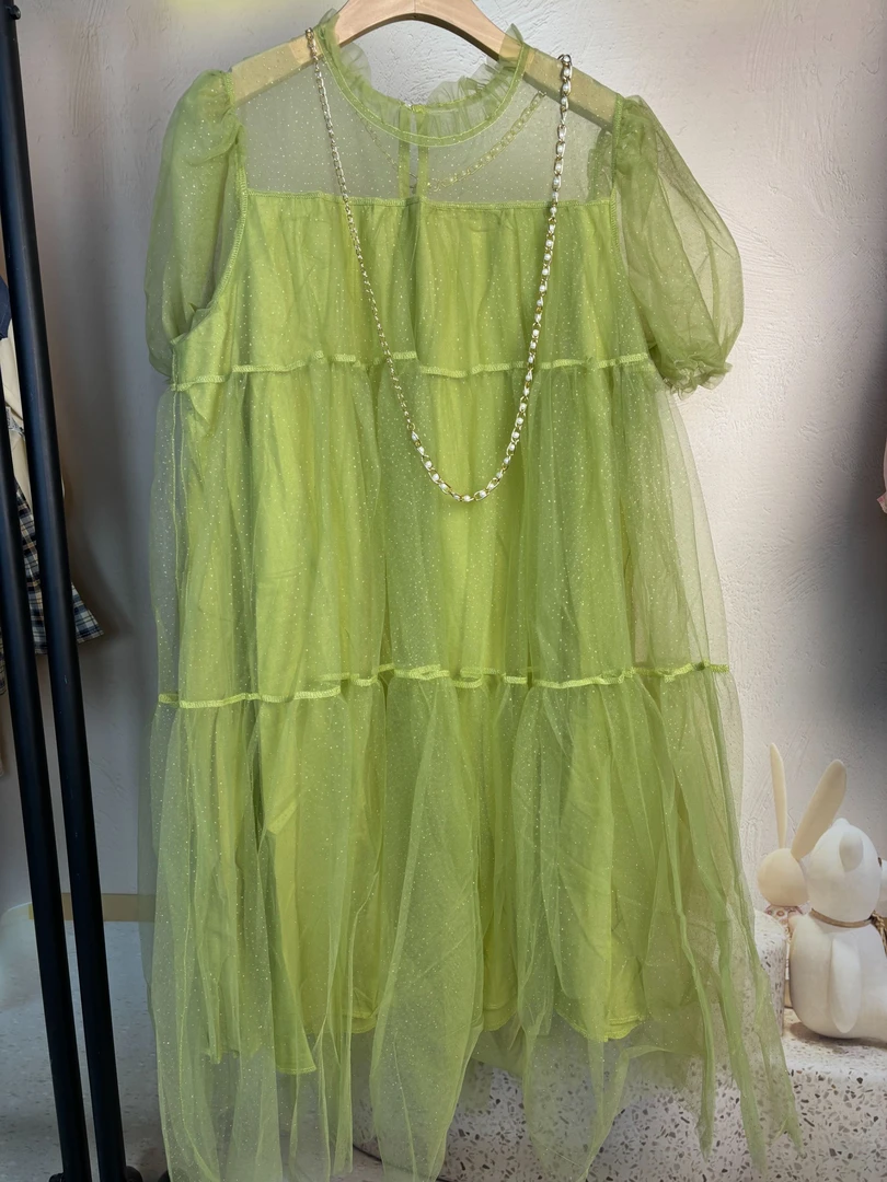 3057休闲风泡泡袖公主裙连衣裙裙子中国风女装纯色蓬蓬裙设计师