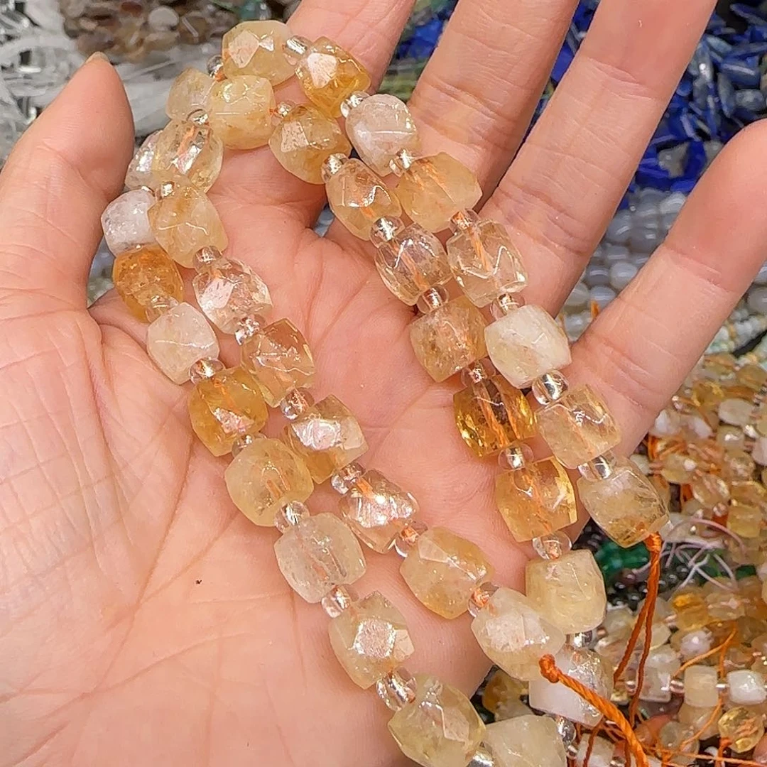 玛瑙/玉髓合金珠宝半成品黄水晶8mm八棱一条