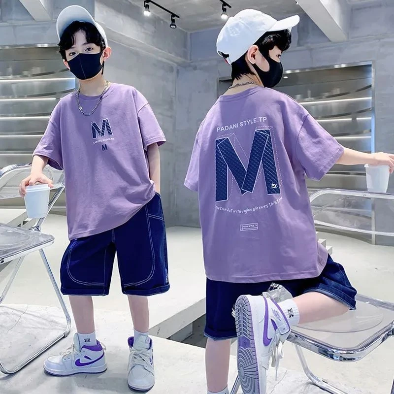 男童夏装套装2025新款夏季短袖牛仔中大儿童男孩薄款痞帅气时髦潮