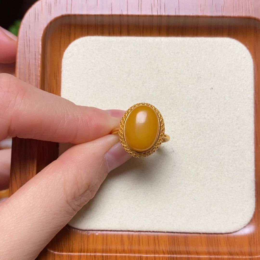 【闪购商品】银S925镀金镶嵌蜜蜡戒指戒指