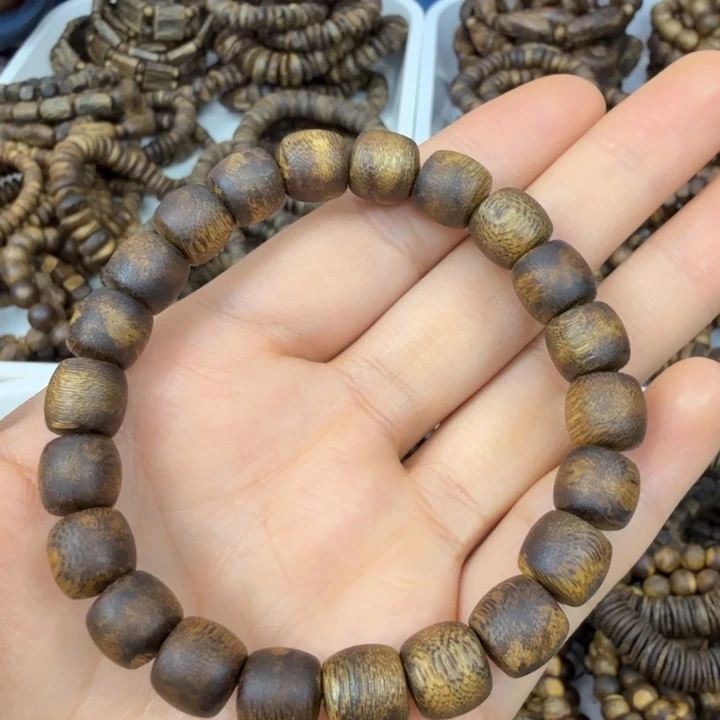 沉香手串风*沙沉香绿奇楠鼓珠卡十九九分节油