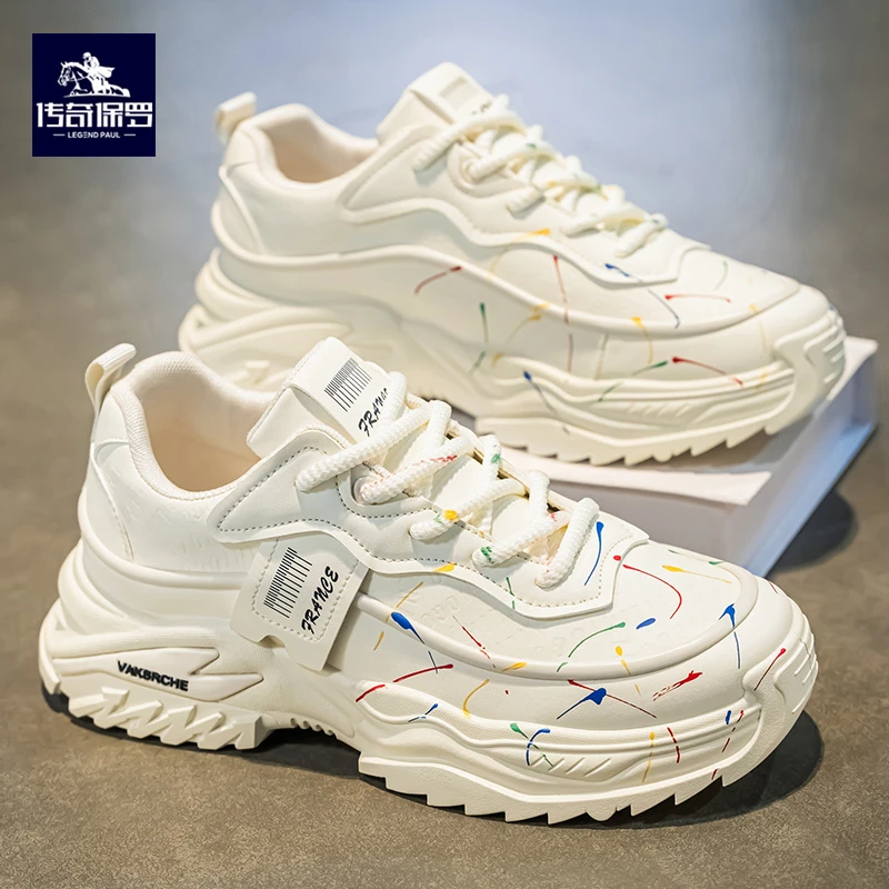 传奇保罗春季新款男鞋厚底增高时尚百搭运动休闲鞋男士小白老爹鞋