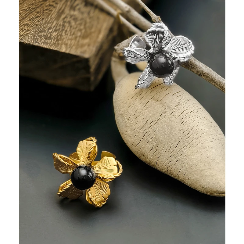 铜合金戒指 美洋MEIYANG 珠花戒指【商场同款】古着可调节开口戒