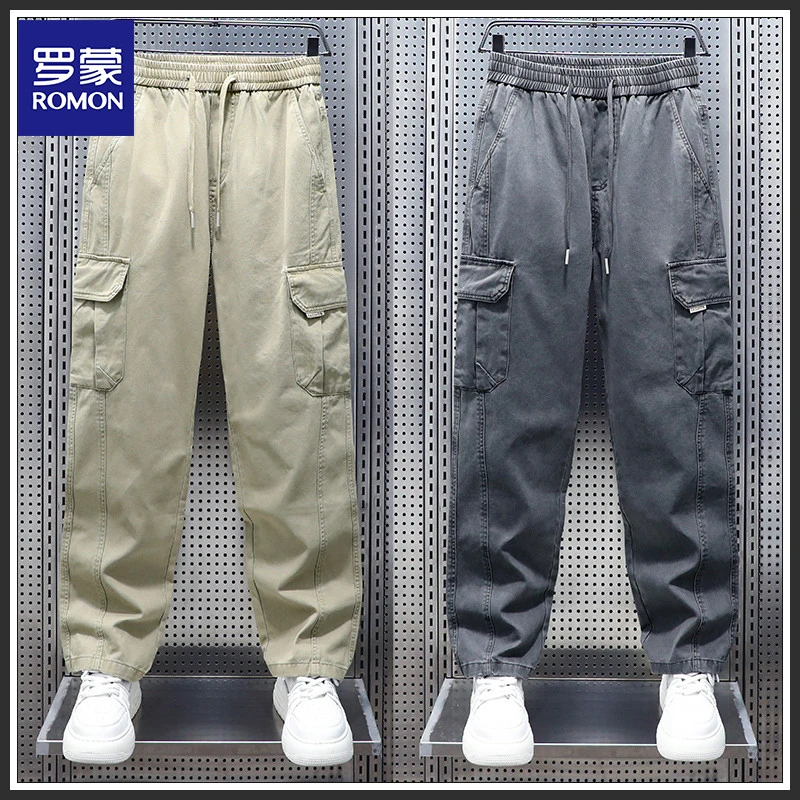 Romon/罗蒙美式重磅工装休闲裤男秋季新款直筒百搭宽松纯棉长裤男