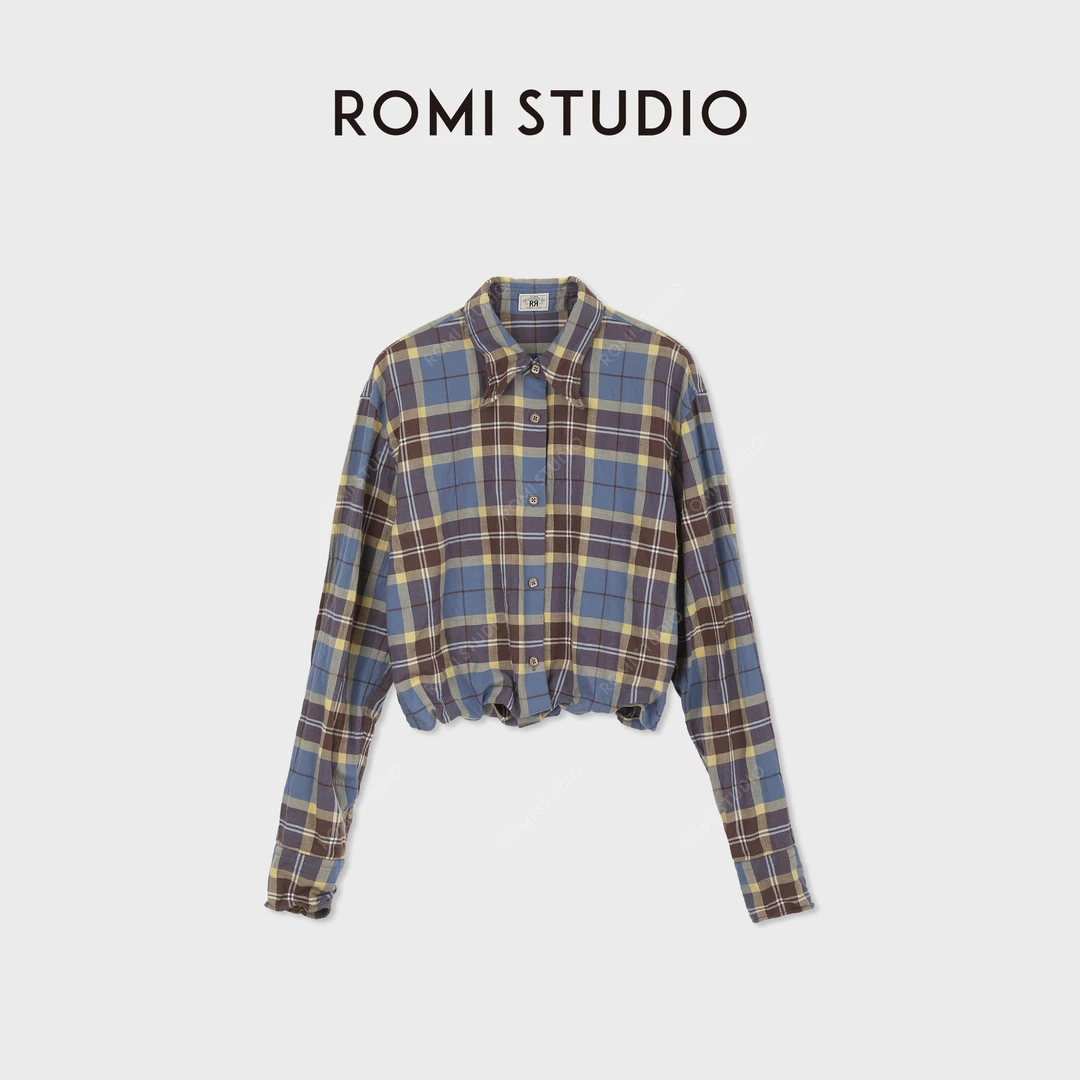 ROMI STUDIO进口色织棉格子铝丝可定型宽松长袖衬衫RWDSSY2463