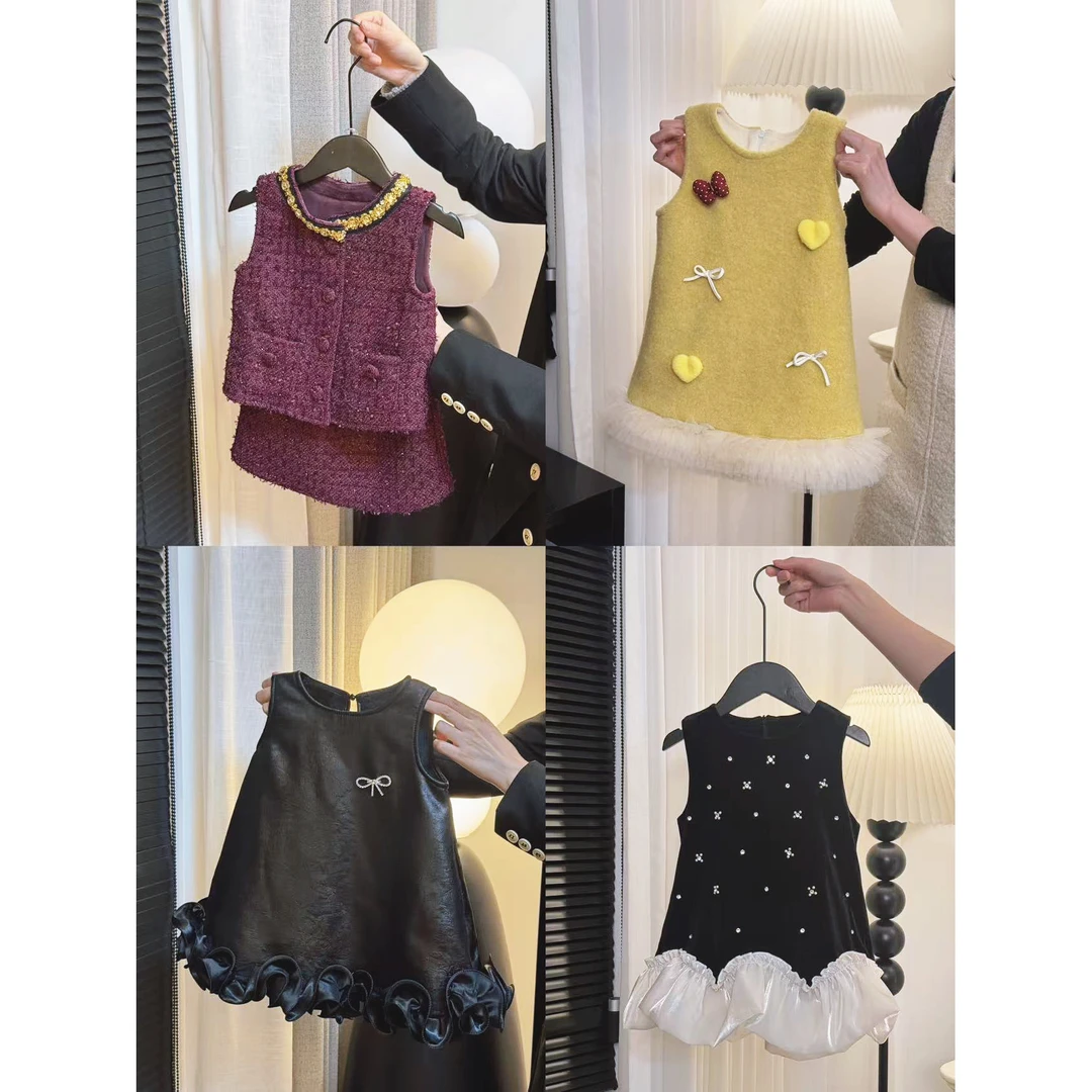 【101-999】秋冬新款童装碎花女童韩版时尚加绒连衣裙套装