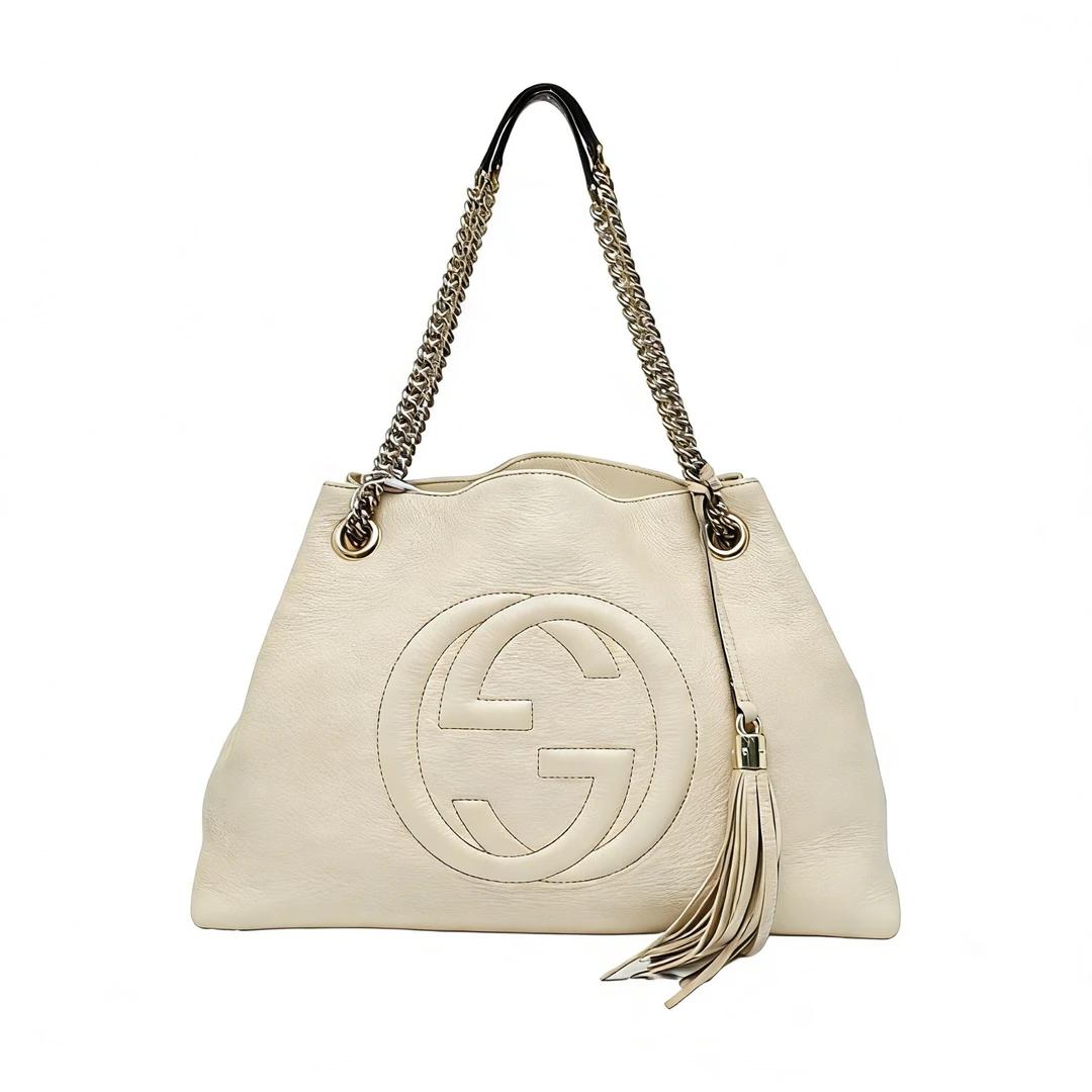 95新 GUCCI/古驰 GUCCI/古驰 白色流苏链条托特包