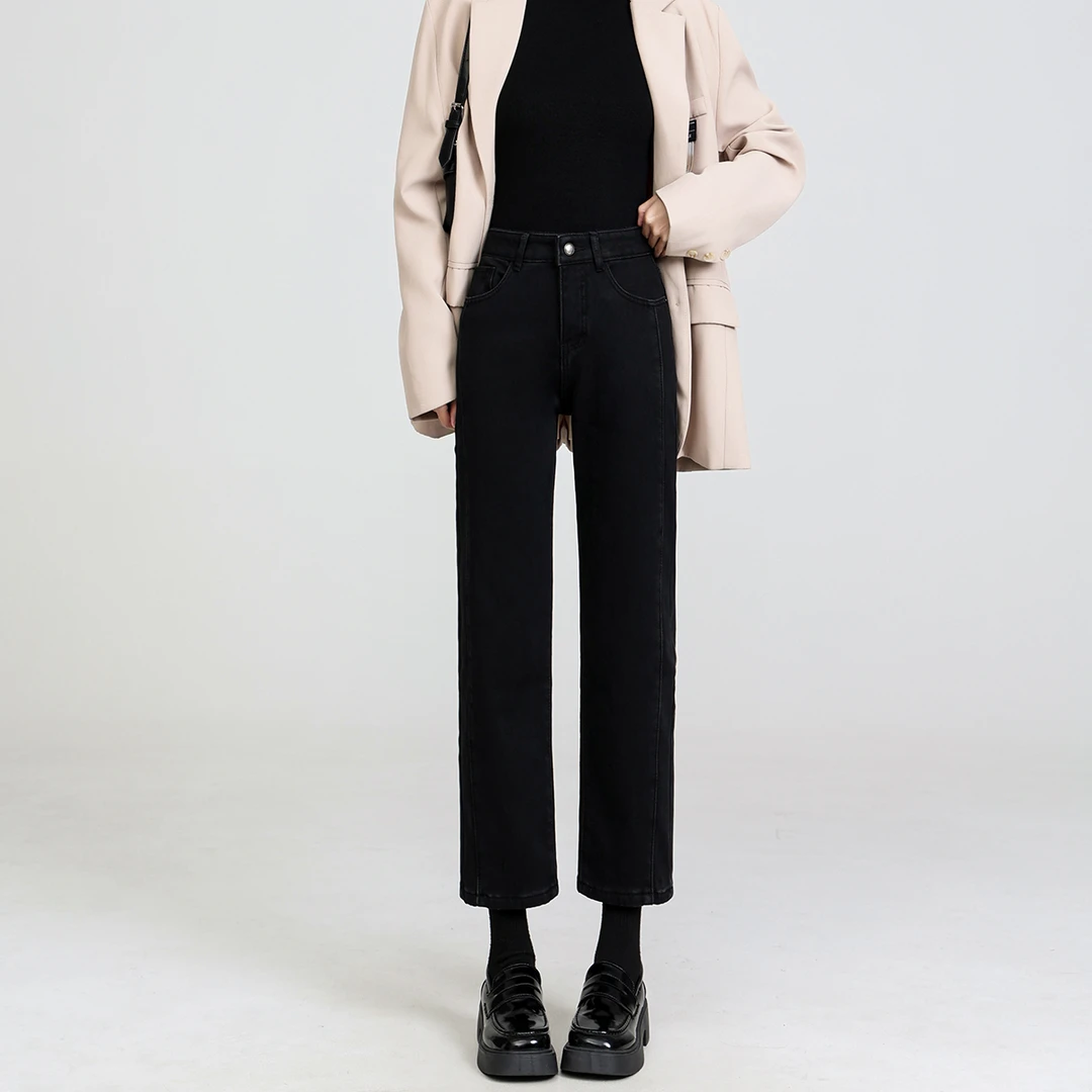 秋冬【加绒清仓福利】加绒烟管直筒小个子保暖牛仔女裤冬季A