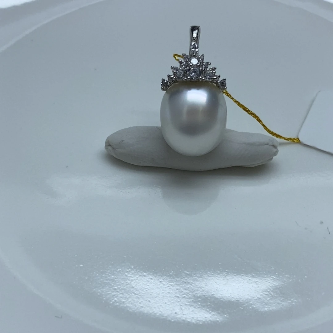 海水珍珠银S925镶嵌颈饰澳白吊坠12-13mm特价