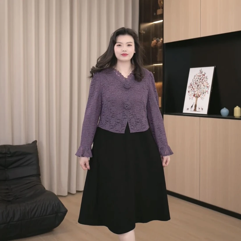 胖依依大码女装气质百搭显瘦优雅时尚减龄中长款连衣裙241599