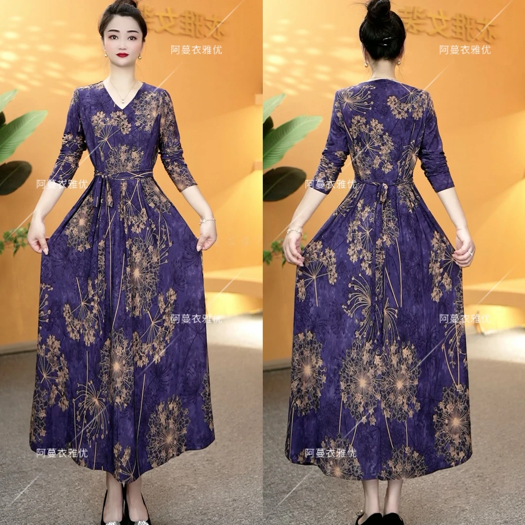 【衣雅严选】8124-1670#新款冰雪丝弹力缎面长袖气质系带连衣裙