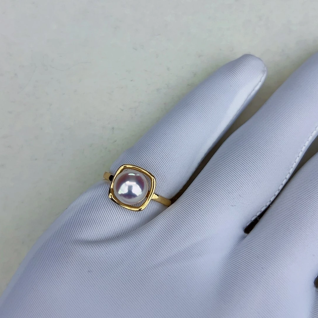 海水珍珠海水akoya M家戒指8-9mm18K金镶嵌