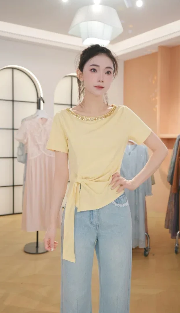 F2903大码女装2025夏季新款韩版温柔小女人气质上衣