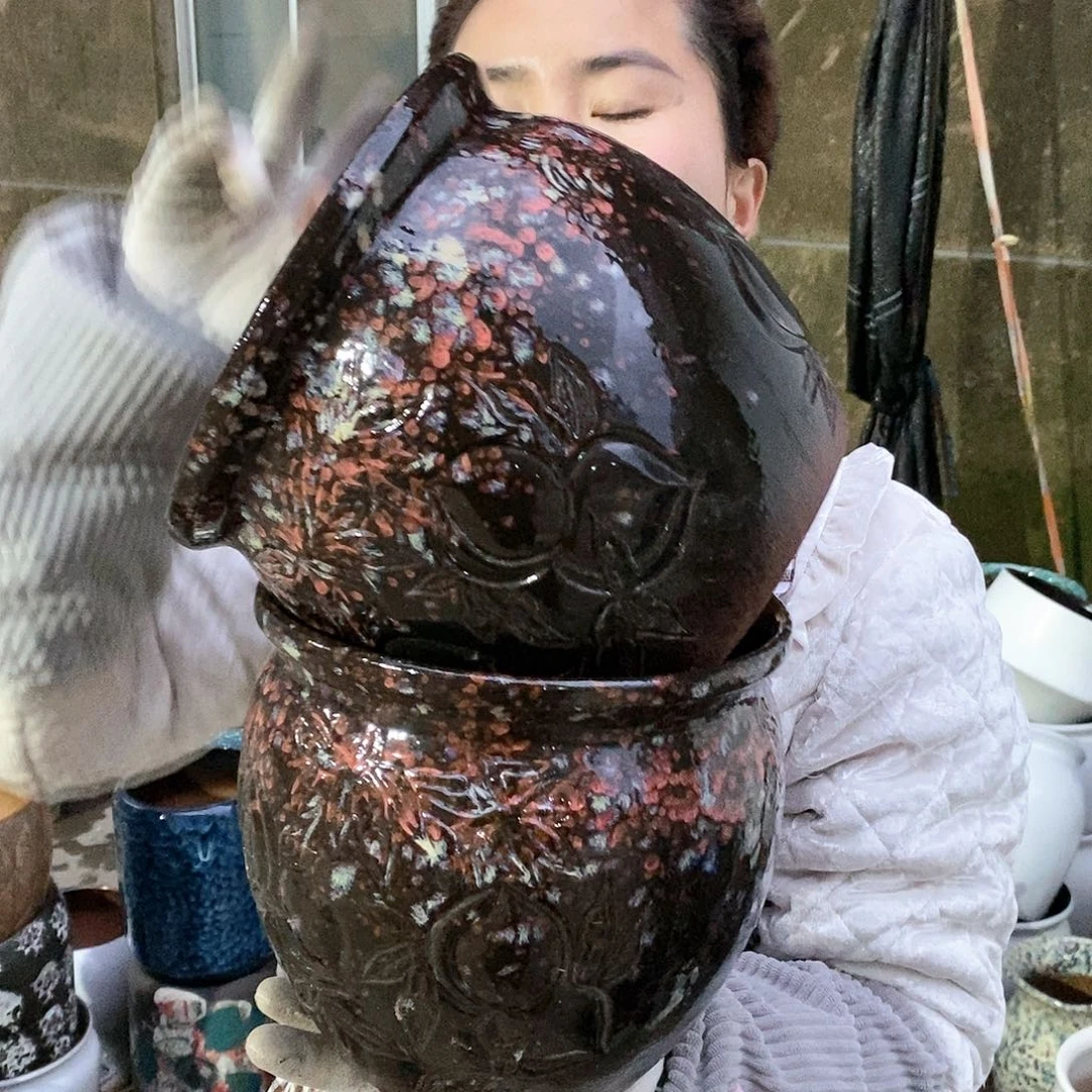 红泥花盆瑕疵口20高19