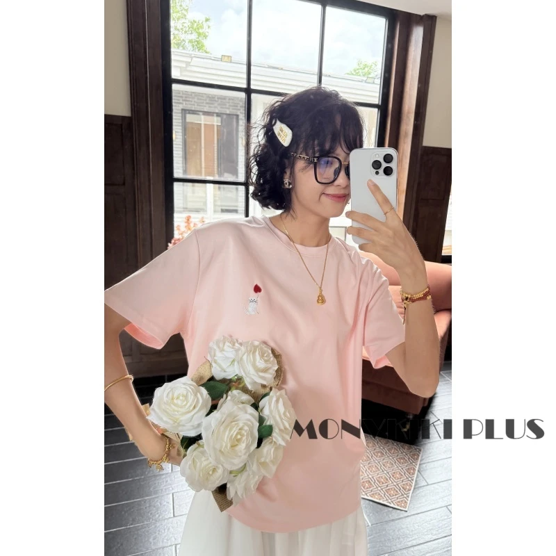 MoNvKiKiPlus9【奶皮面膜T系列】大码微胖宽松爱心猫T恤#C00020