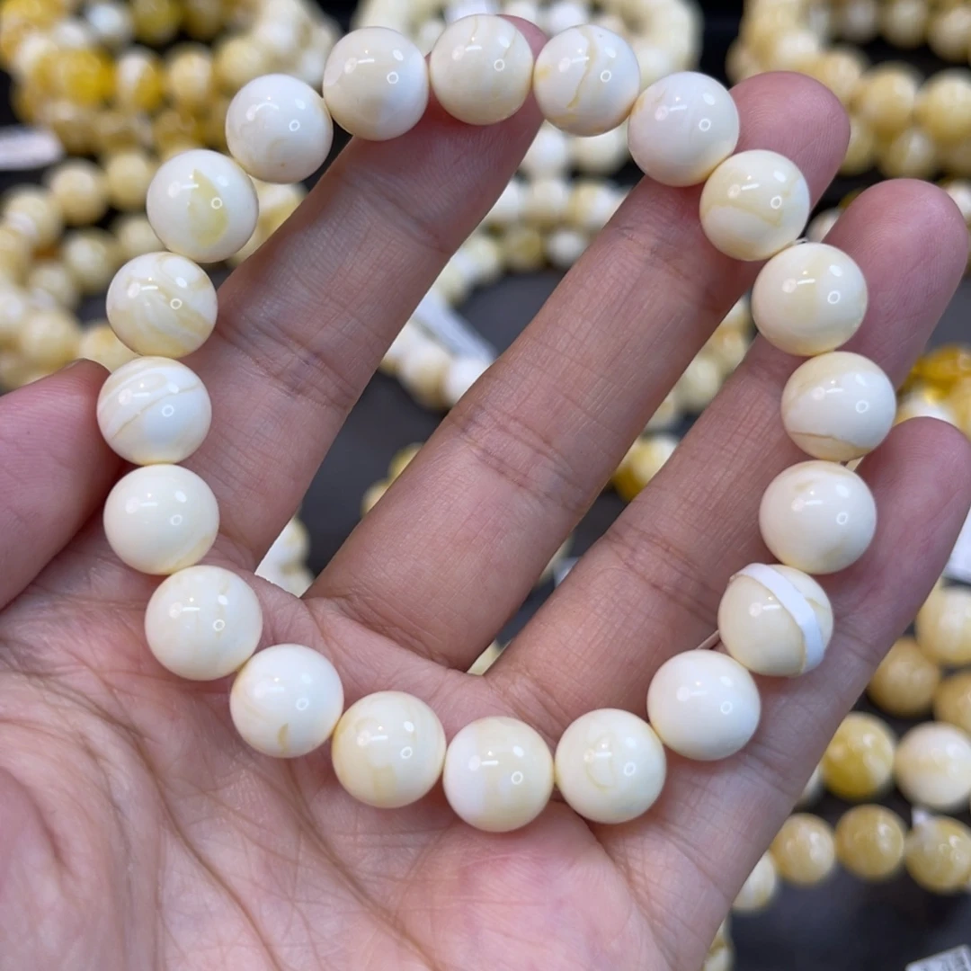 蜜蜡未镶嵌手串10mm+漆瓷白浓蜡