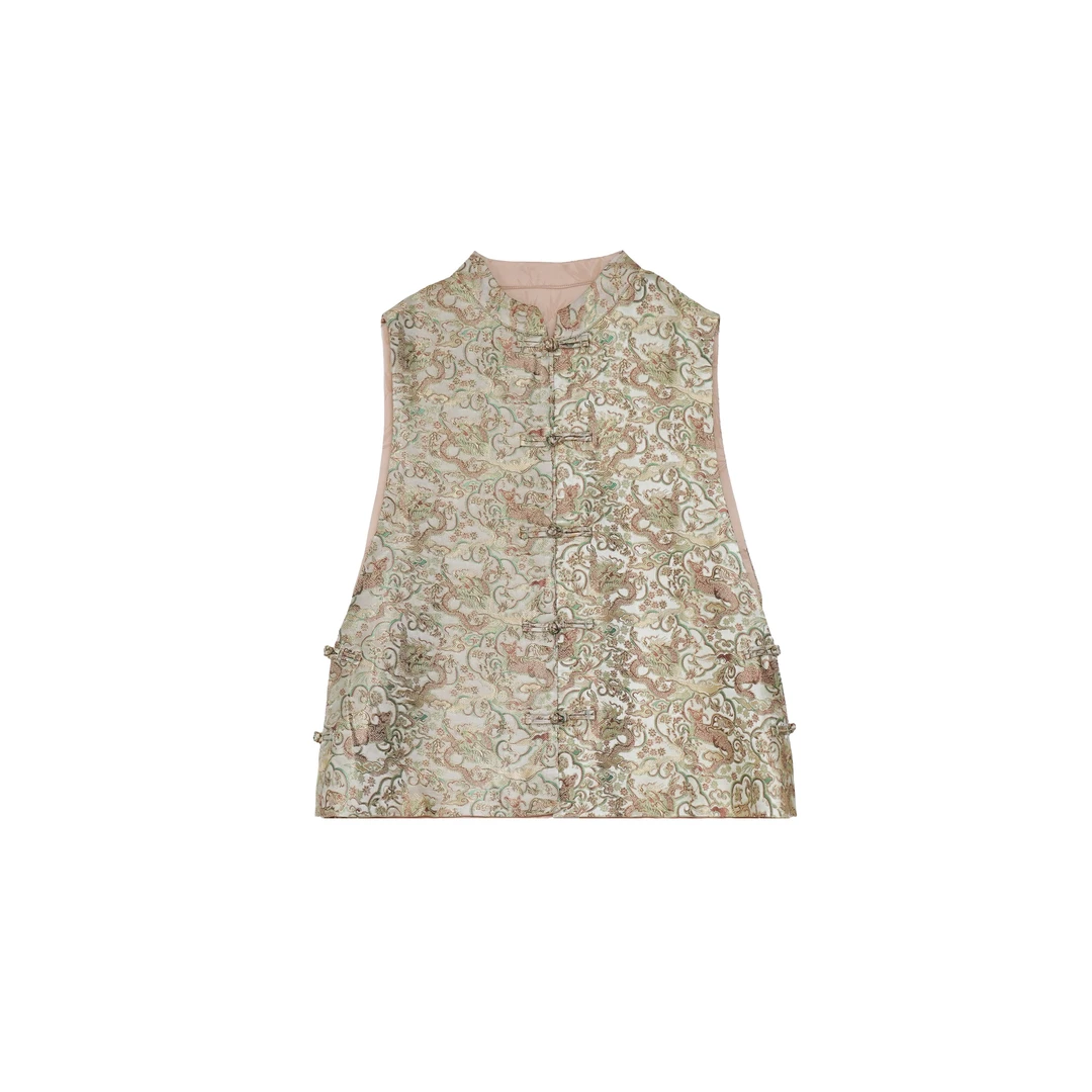 【蛇年迎春】国风中式桑蚕丝宋锦圆领盘扣时尚百搭马甲 C22132