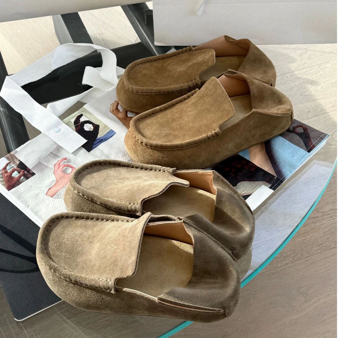 诗歌兰真皮女鞋2025秋季新款时尚磨砂皮一脚蹬厚底博肯单鞋女