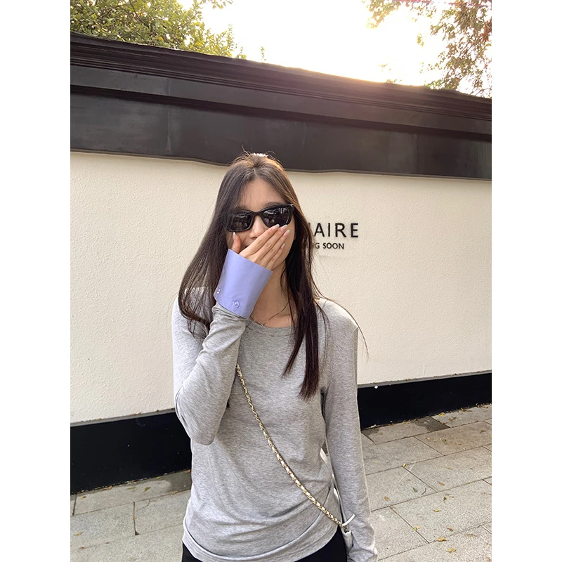 YOKLASS少女家【现】灰色宽松圆领长袖针织衫早春纯色上衣 Z29891S5