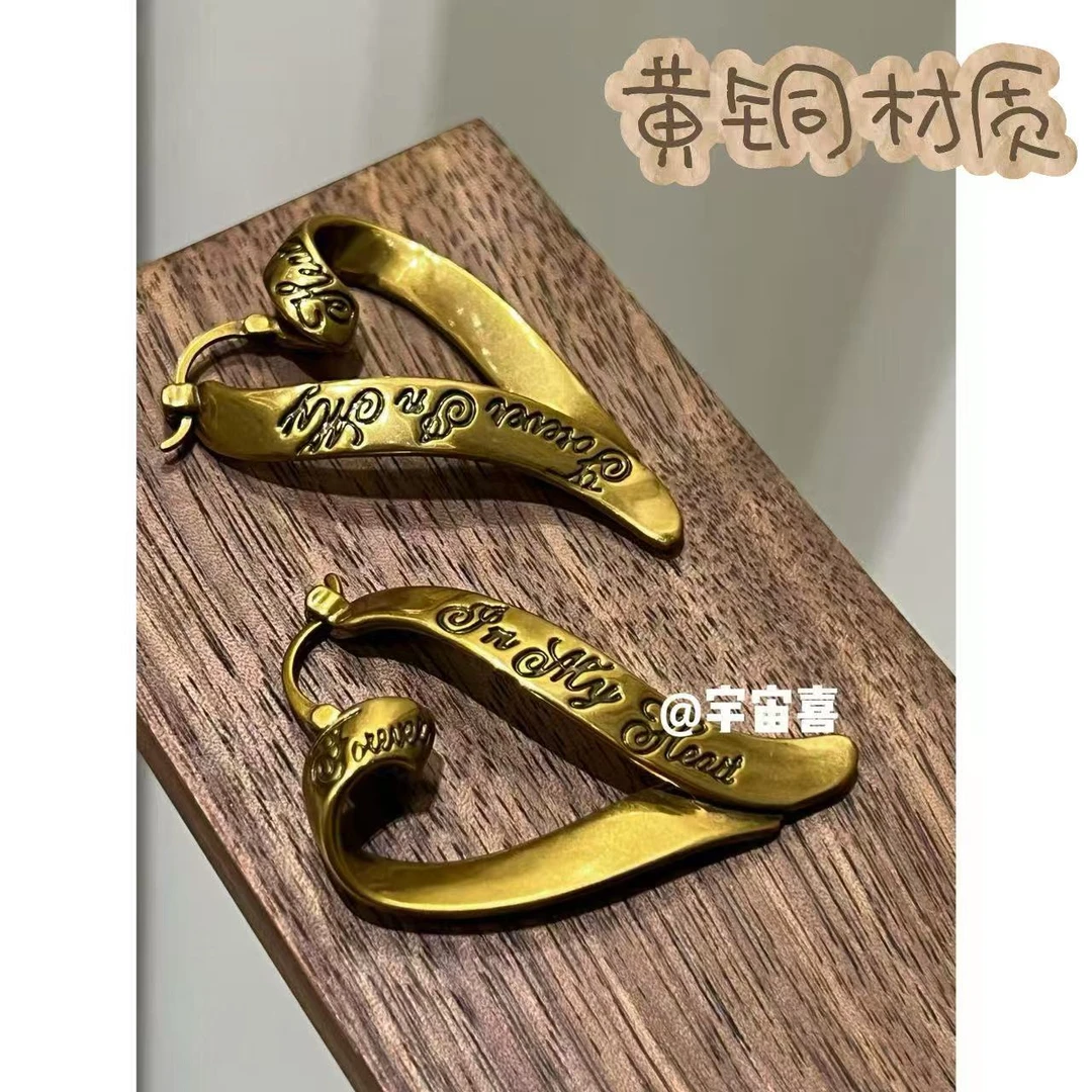黄铜耳饰  B4-073【飘带古金色扭结涂鸦字母爱心耳扣】