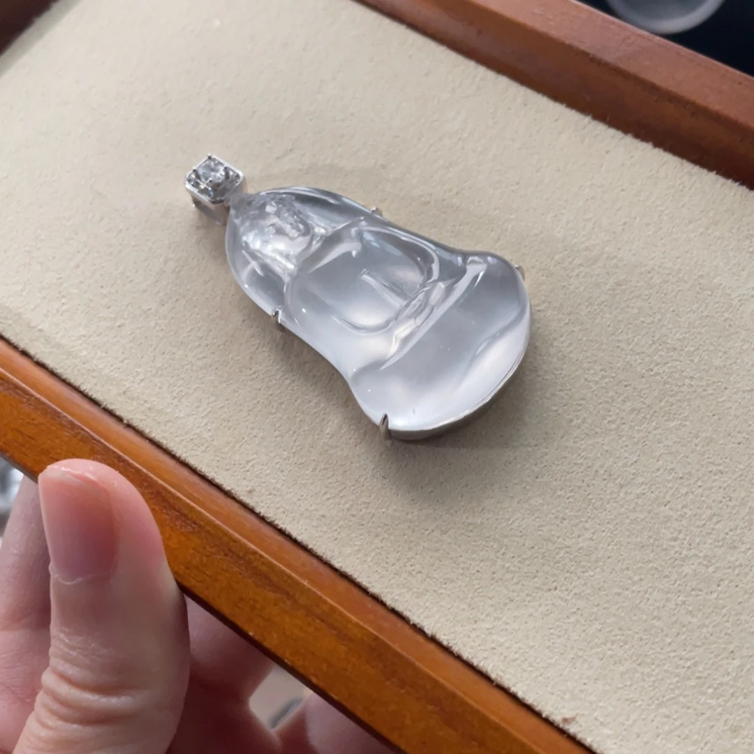 冰***客石英质玉银S925镶嵌颈饰观音45高小