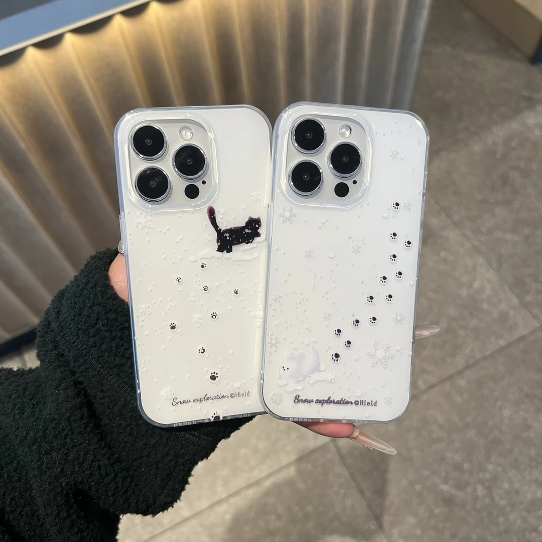 奥菲顿冬日踏雪猫狗适用iPhone17/16大孔手机壳华为vivo小米oppo