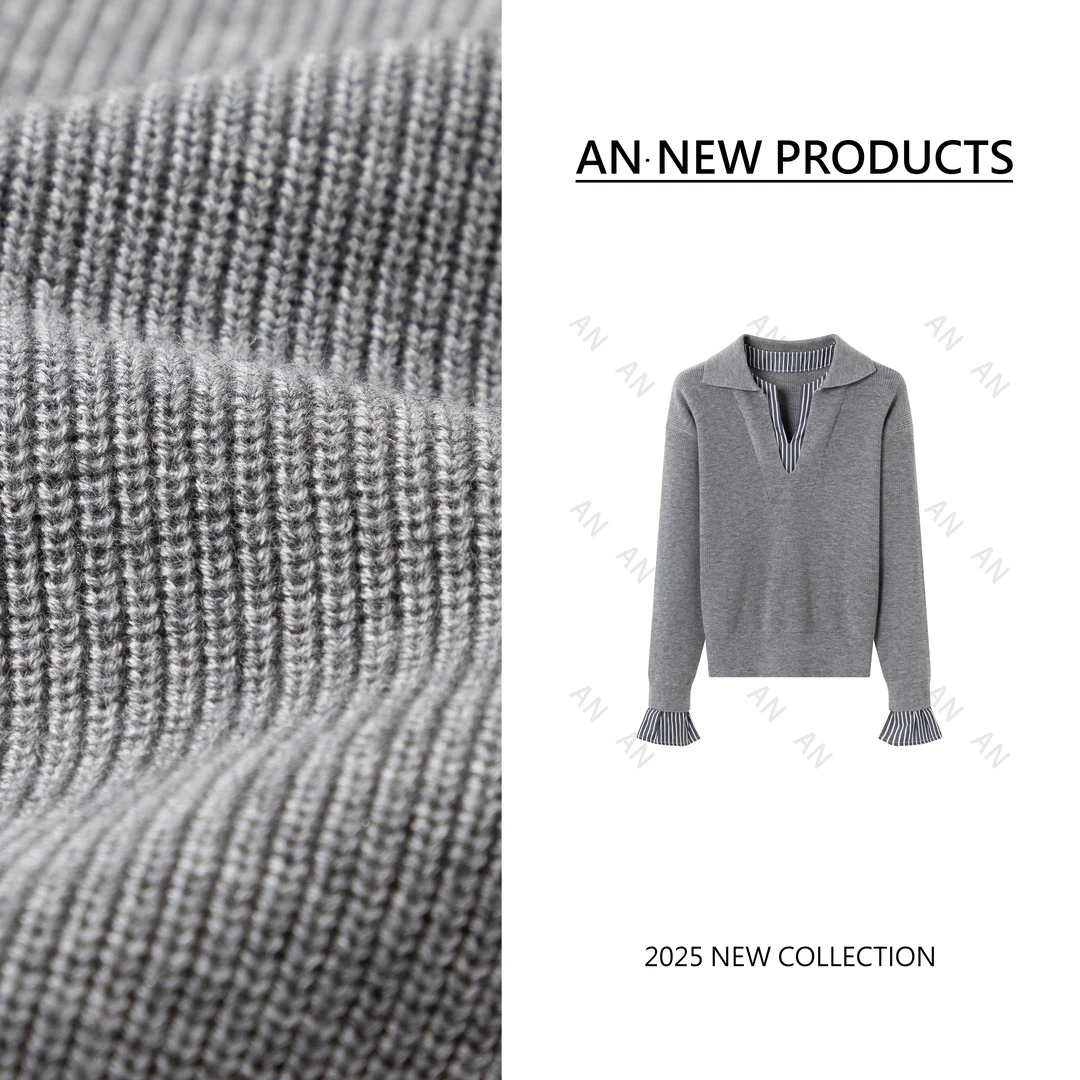 C02350新款时尚别致宽松休闲慵懒风拼接条纹针织衫