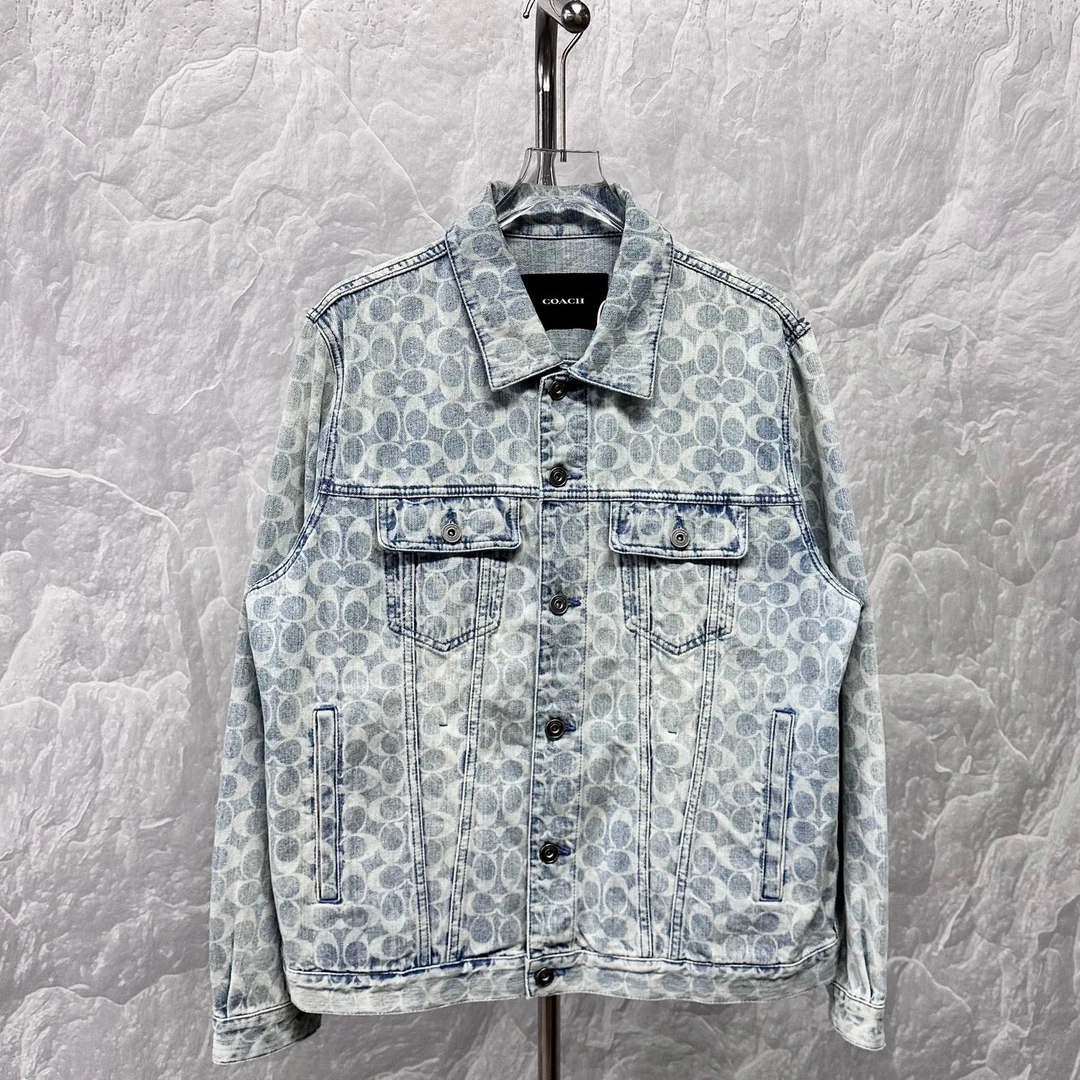 未使用 COACH/蔻驰 logo满印口袋皮牌牛仔外套 XL码 D19175