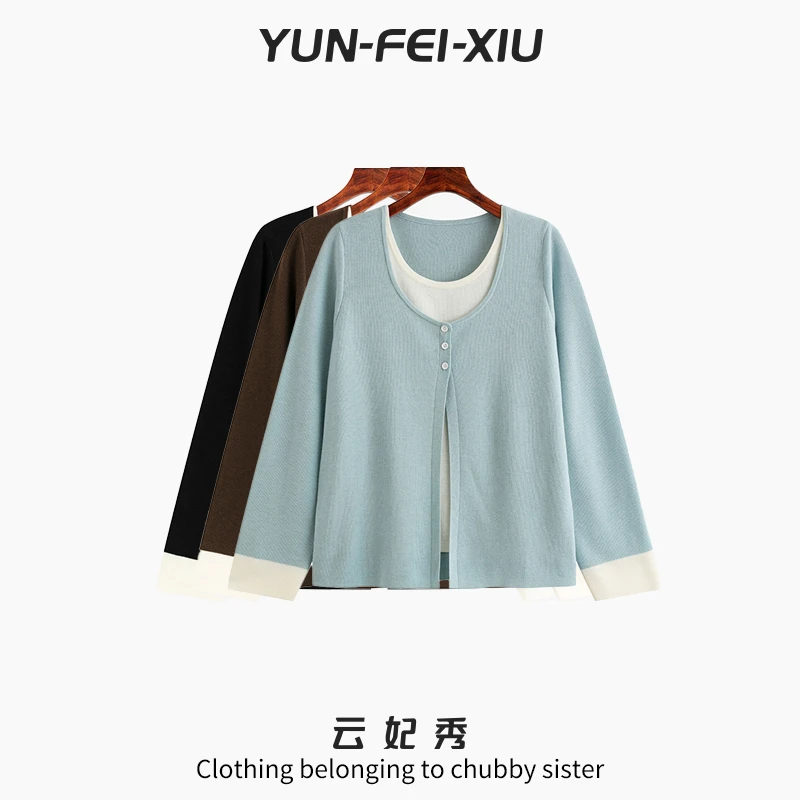 云妃秀大码女装针织衫时尚休闲胖妹妹显瘦宽松百搭上衣秋季23090