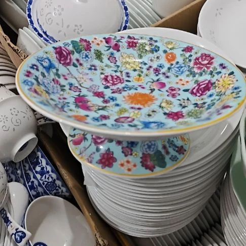 瓷珐琅彩万花8寸水果盘2个一级品