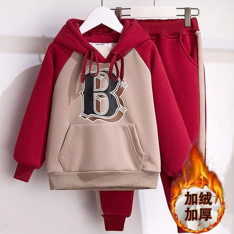 女童拜年服套装加绒秋冬2025新款儿童保暖衣服休闲运动新年两件套
