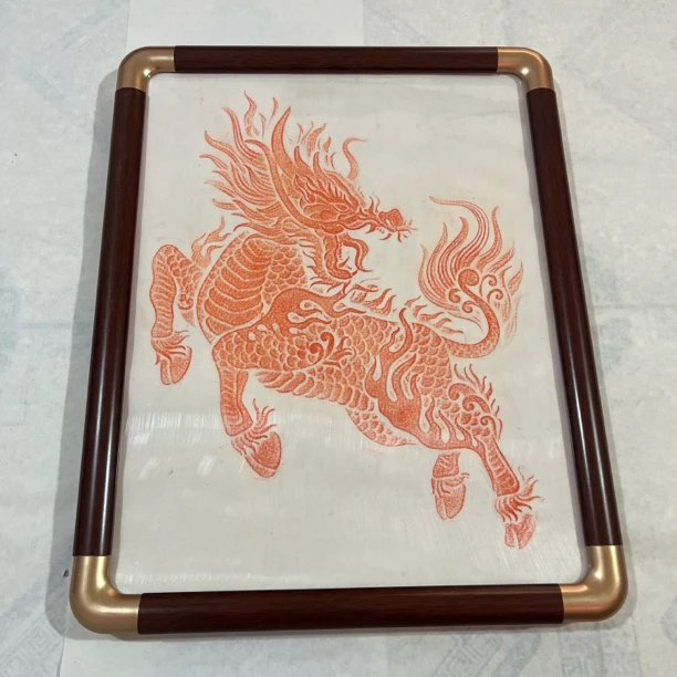【拓石记】火麒麟拓片画 带框朱拓纯手工拓印画 客厅茶社玄关挂画