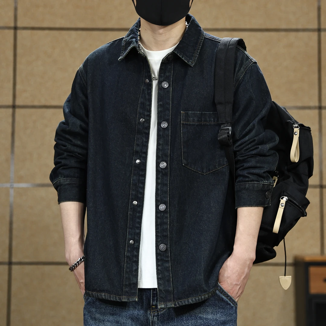 春秋高级感复古酵素水洗牛仔衬衫男士2026秋季美式长袖衬衣外套男