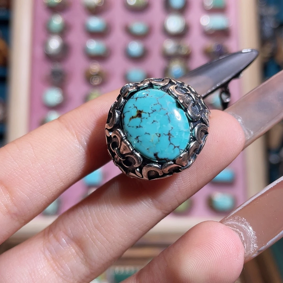 绿松石银S925镶嵌戒指