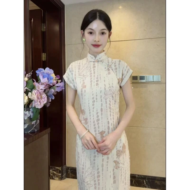 惠兰花）125cm杏橘色全开襟古法曳地全开单层显白手工款修身日常