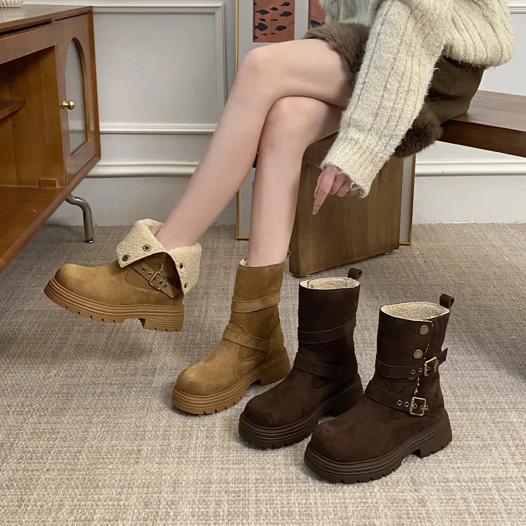美拉德雪地靴女款2025新款冬季加绒时尚保暖棉鞋厚底女增高短靴子