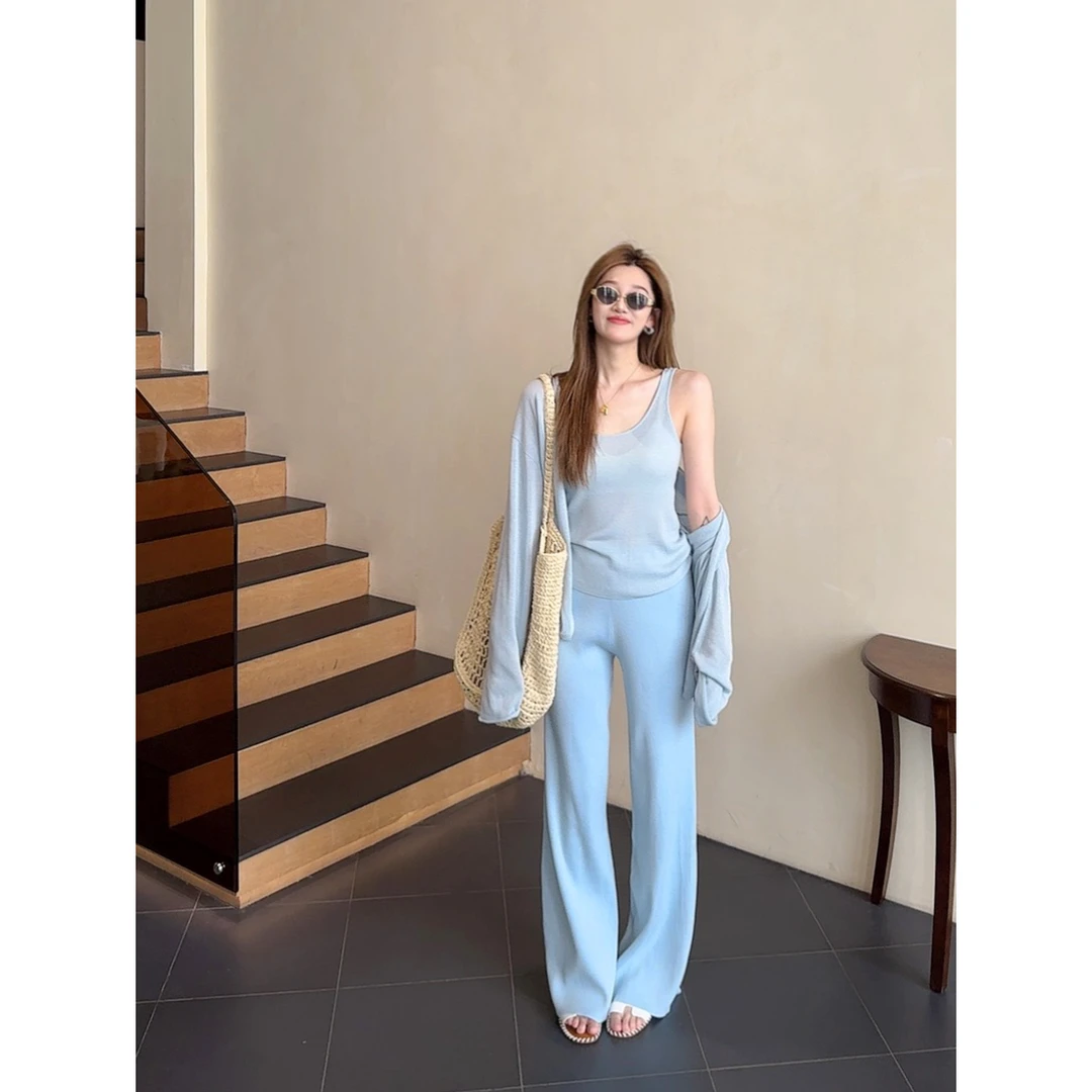 祝喜喜【懒人套装】天丝亚麻针织夏日必备冰爽四件套休闲显瘦套装