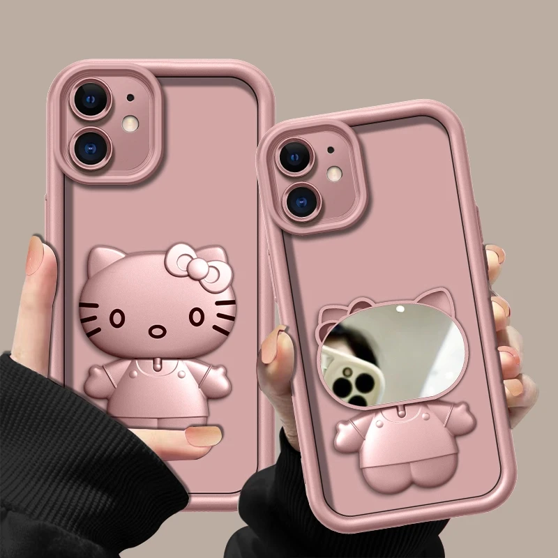 适用于【苹果11】金属漆香槟粉高级感猫咪支架手机壳防摔创意网红女